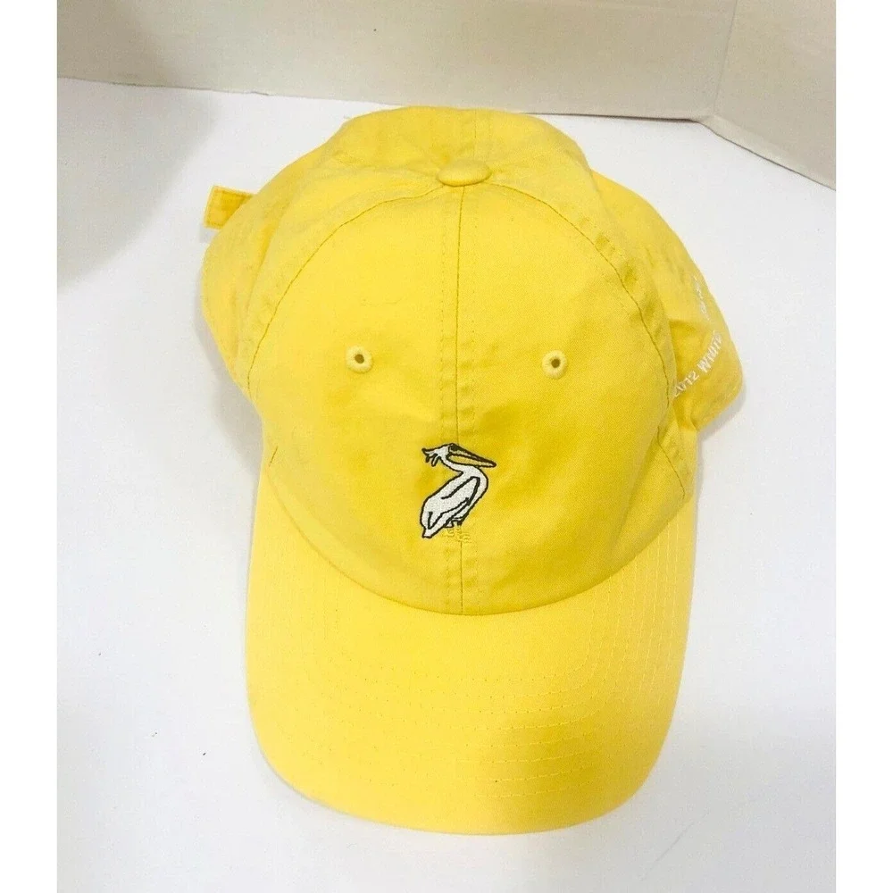 Orchid Island Womens Yellow Golf Hat Cap OS‎ Embroidered White Pelican Cup 2012